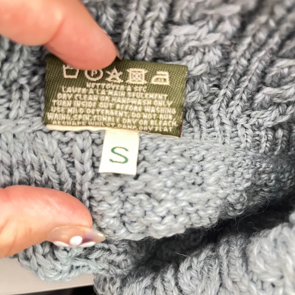 Carraig Donn Aran Cardigan Women S Blue 100% Merino Wool Asymmetric Button Wrap - Picture 5 of 5